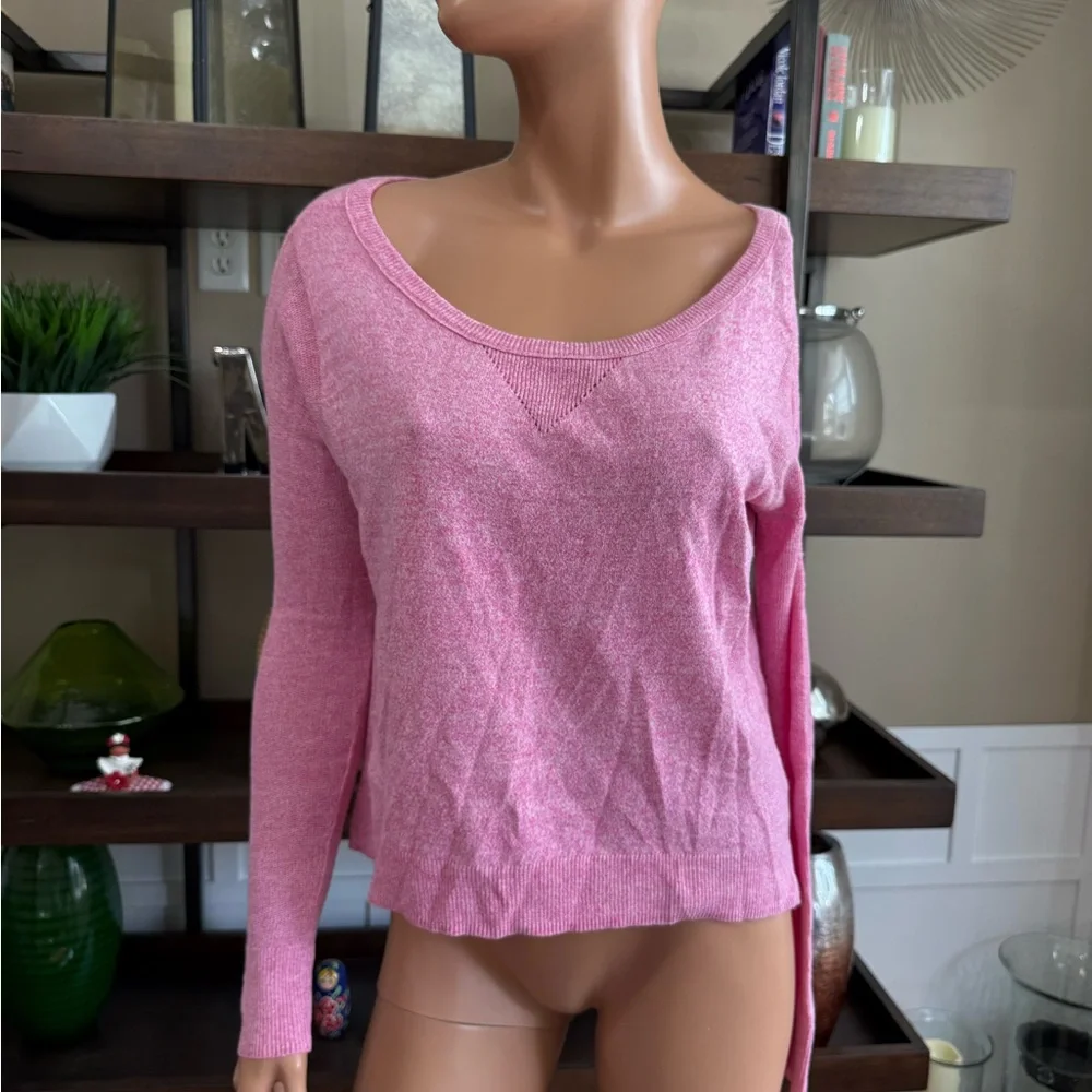 American Eagle Outfitters Pink Knit Pullover small long sleeve white fleck light - Picture 7 of 8